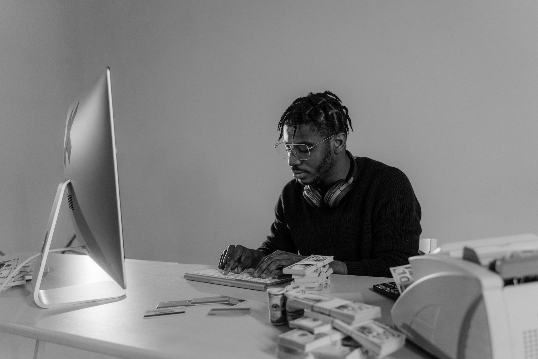 diverse financial services, person using computer to compare offers