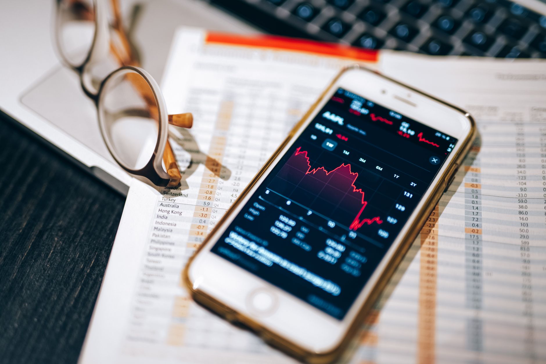 diversified investment portfolio on table with financial graphs