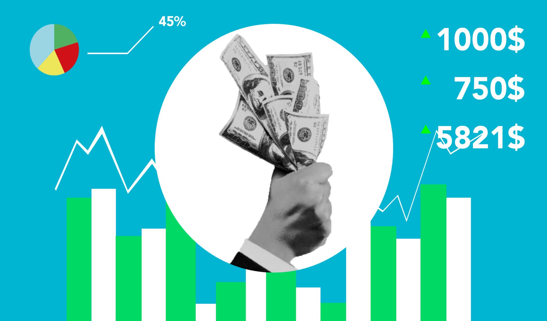 financial growth chart with hand holding money